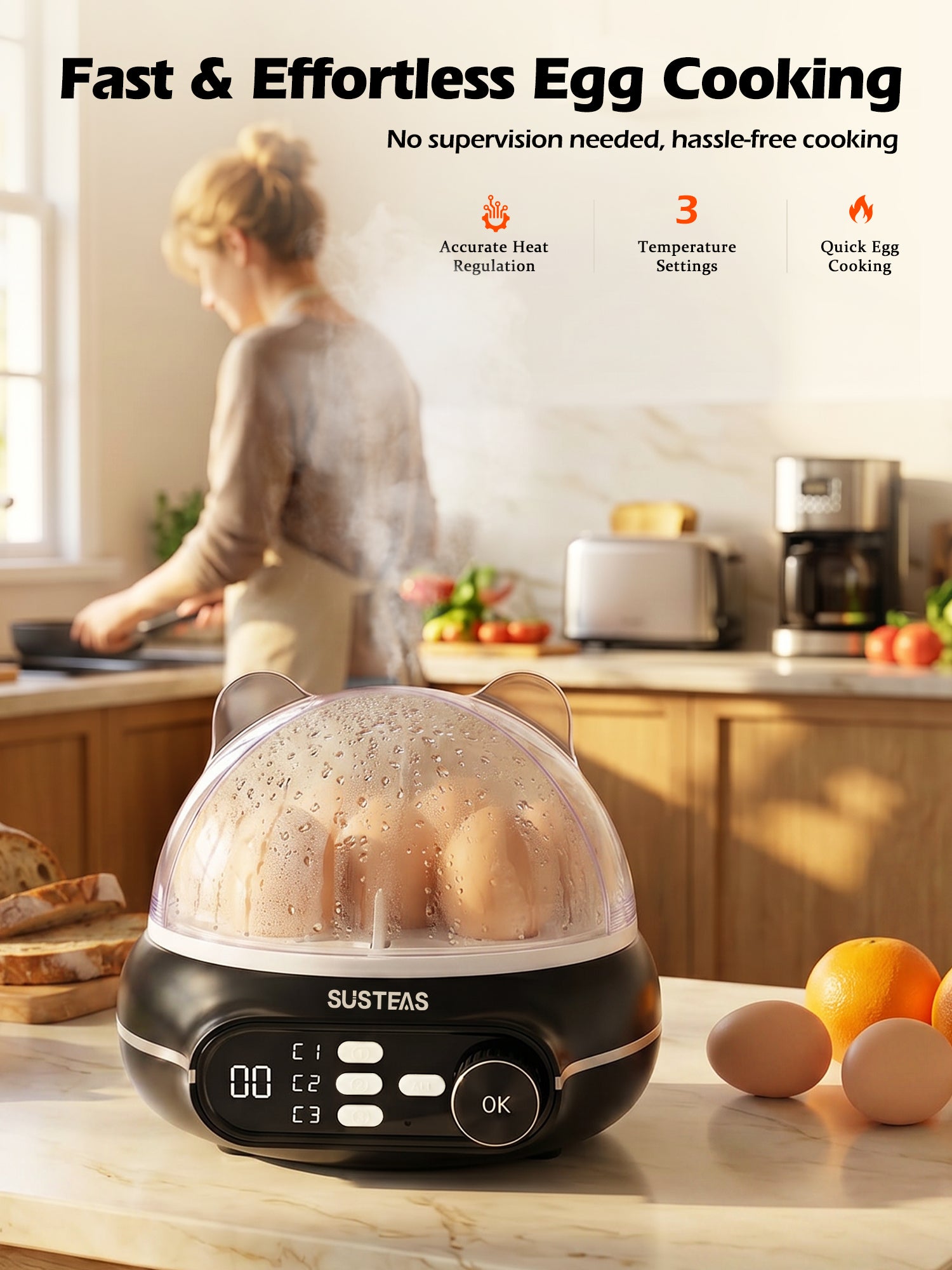 Rapid Egg Cooker 9 Eggs Capacity, Soft, Medium, Hard Boiled Egg Cooker ZD7000