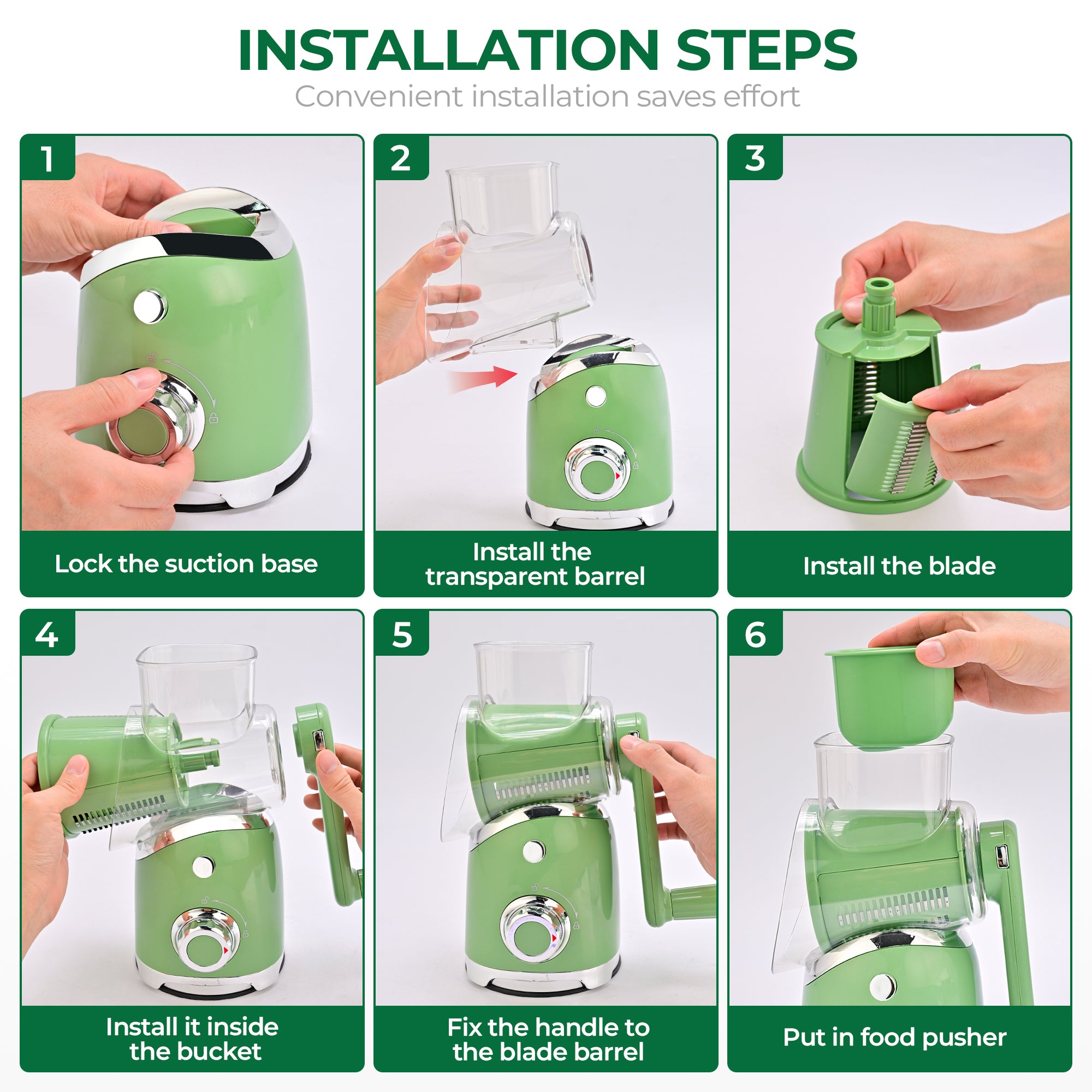 SUSTEAS New Rotary Cheese Grater & Vegetable Shredder with 5 Blades