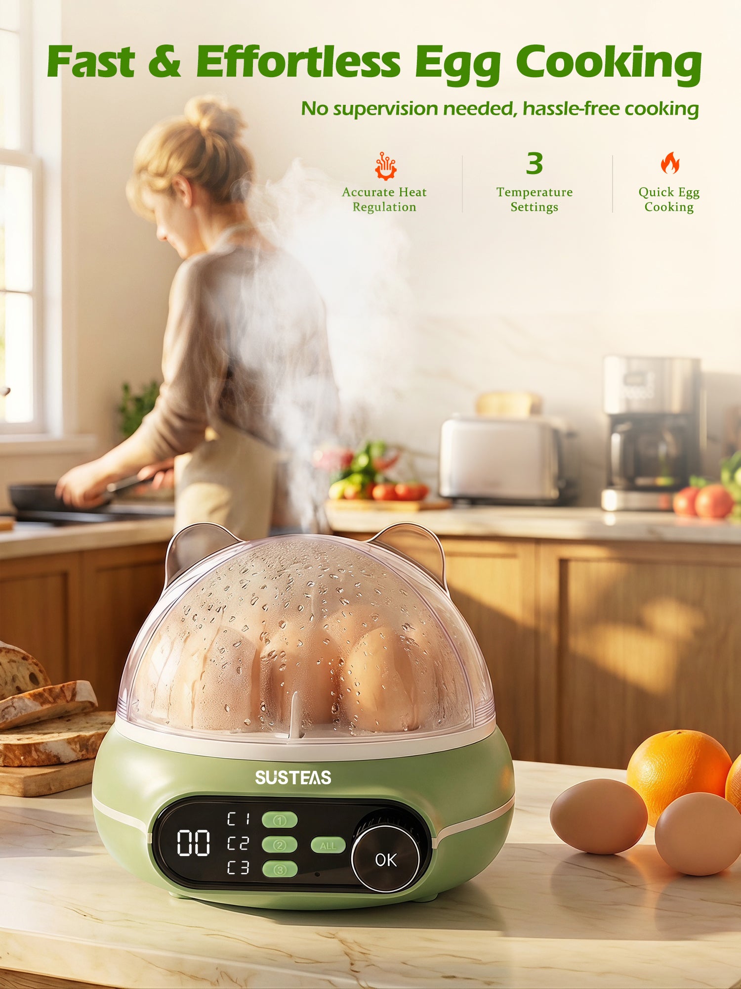 Rapid Egg Cooker 9 Eggs Capacity, Soft, Medium, Hard Boiled Egg Cooker ZD7000