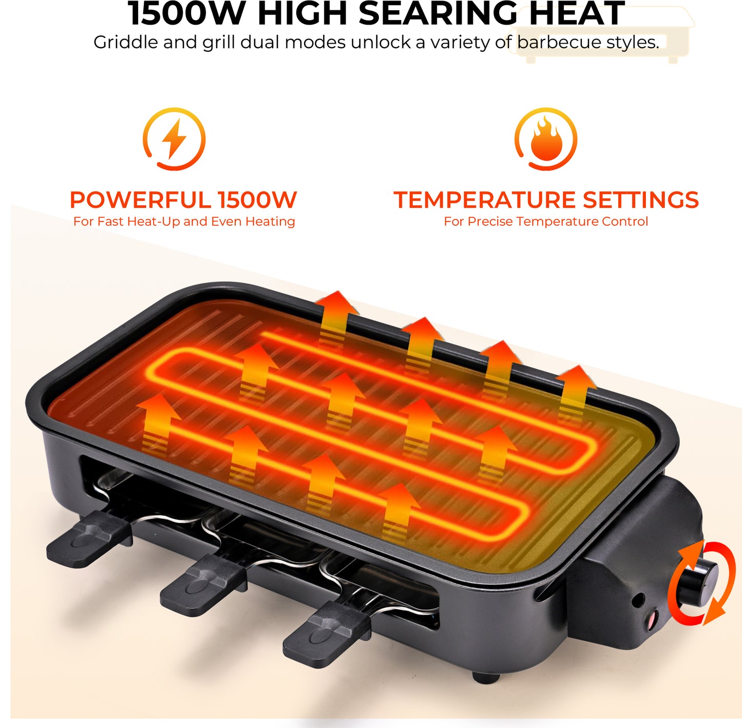 Black Indoor Smokeless Electric Grill, Non-Stick Cooking Removable Plate, Portable Electric Korean BBQ Grill with Removable Temperature Control, Dishwasher Safe, 1500W