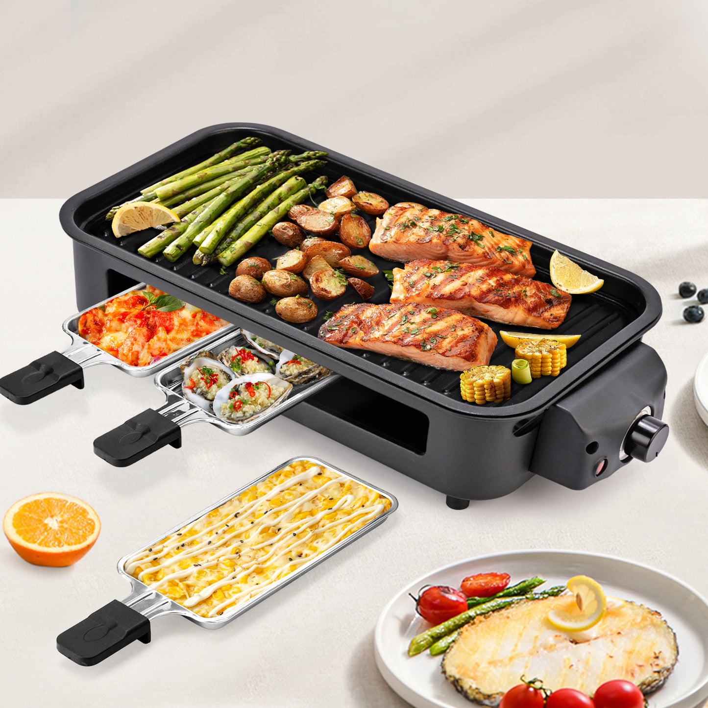 Black Indoor Smokeless Electric Grill, Non-Stick Cooking Removable Plate, Portable Electric Korean BBQ Grill with Removable Temperature Control, Dishwasher Safe, 1500W