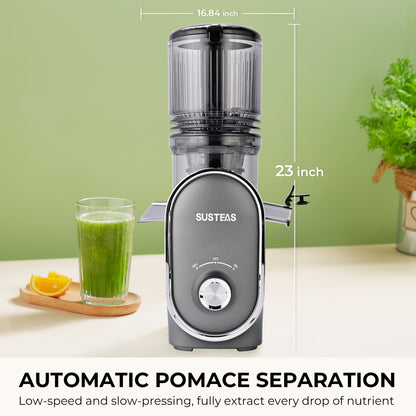 SUSTEAS Cold Press Juicer, Large Inlet, Slow Masticator, High Yield Juice Extractor - Easy to Clean (Dark Gray)