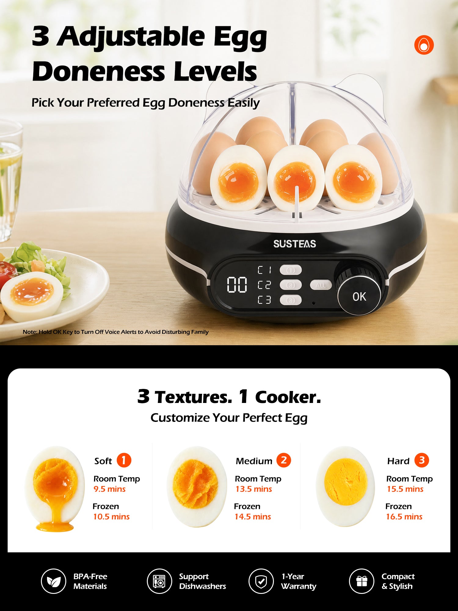 Rapid Egg Cooker 9 Eggs Capacity, Soft, Medium, Hard Boiled Egg Cooker ZD7000