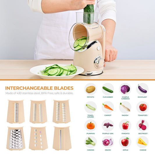 SUSTEAS New Rotary Food Cheese Grater Accessories 6 Blades and 1 Blade Storage Box