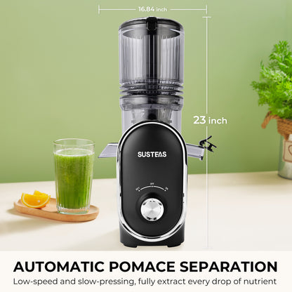 SUSTEAS Cold Press Juicer, Large Inlet, Slow Masticator, High Yield Juice Extractor - Easy to Clean (Black)