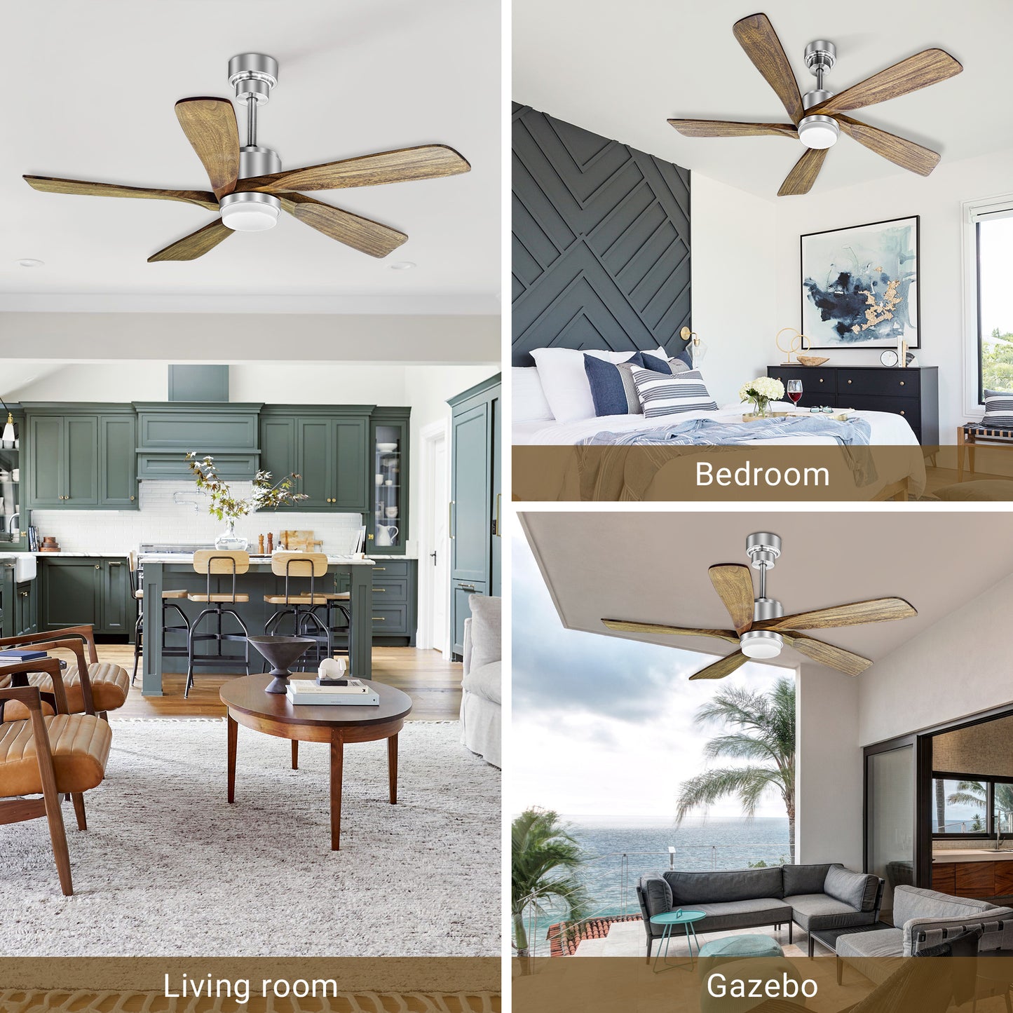 52 Inch Silver Low Profile Wood Ceiling Fan With Remote Control and Light, Reversible DC motor