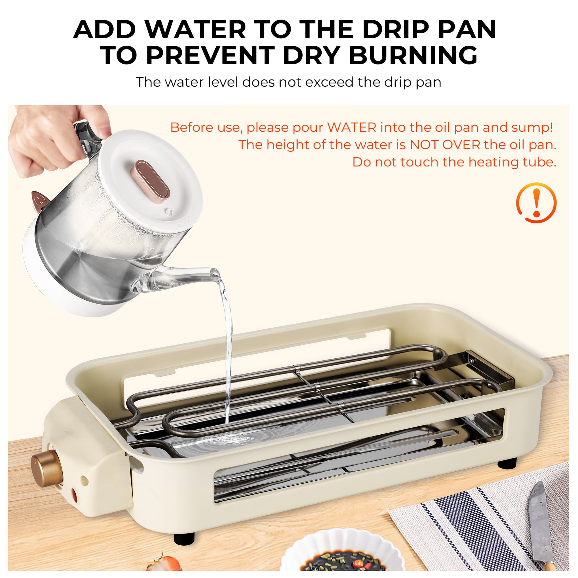 SUSTEAS Smokeless Indoor Electric Grill, Beige Color