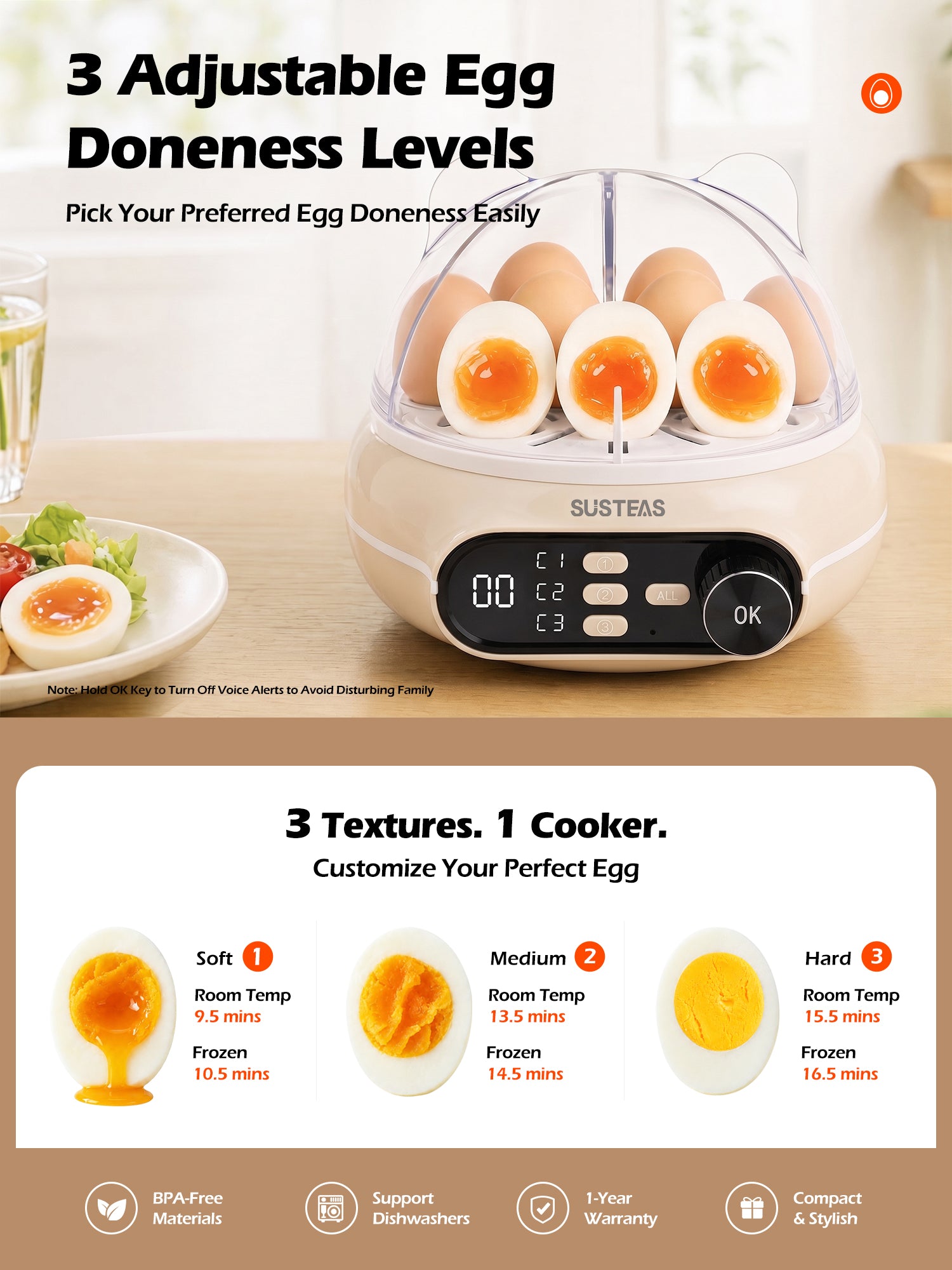 Rapid Egg Cooker 9 Eggs Capacity, Soft, Medium, Hard Boiled Egg Cooker ZD7000