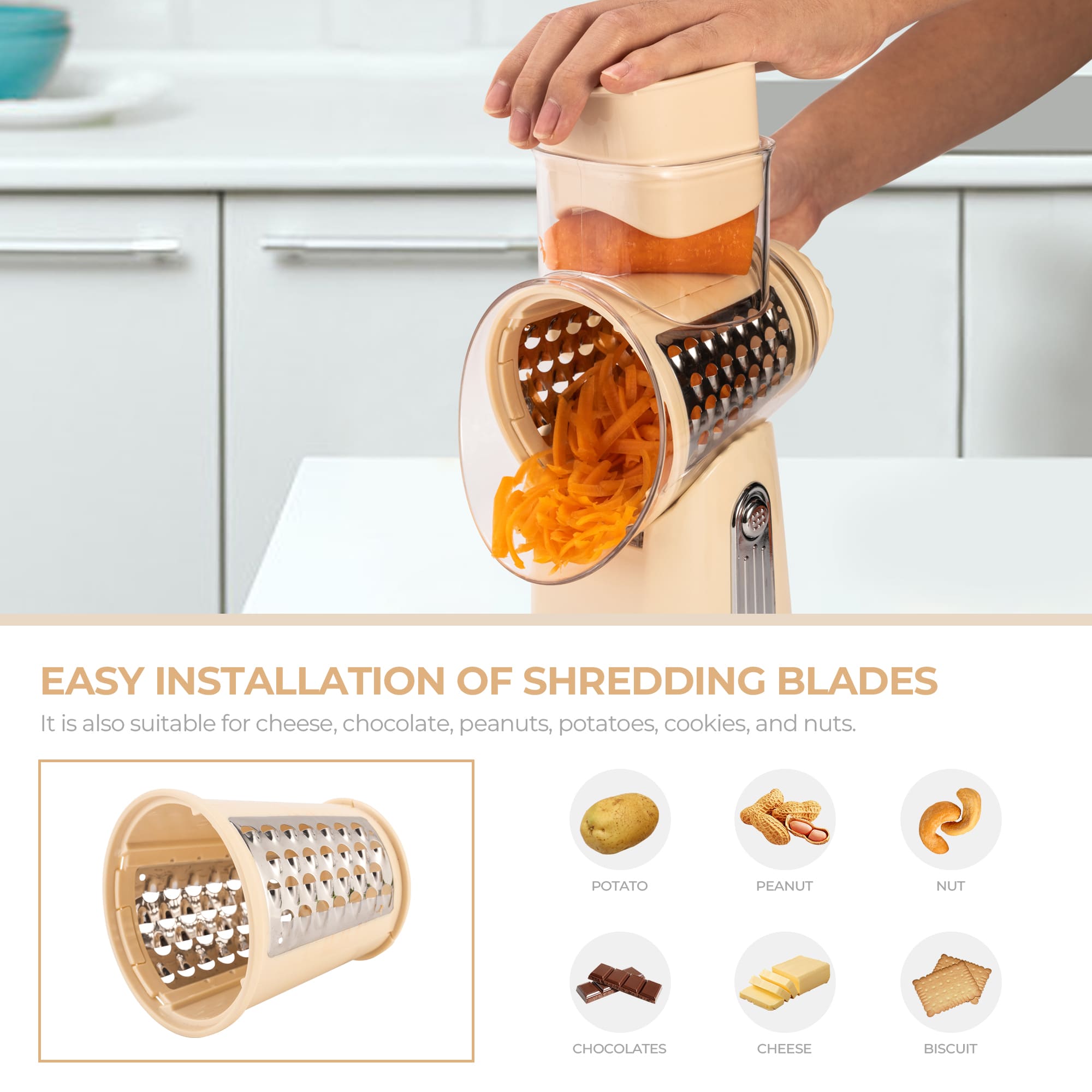 SUSTEAS Rotary Cheese Grater & Vegetable Slicer