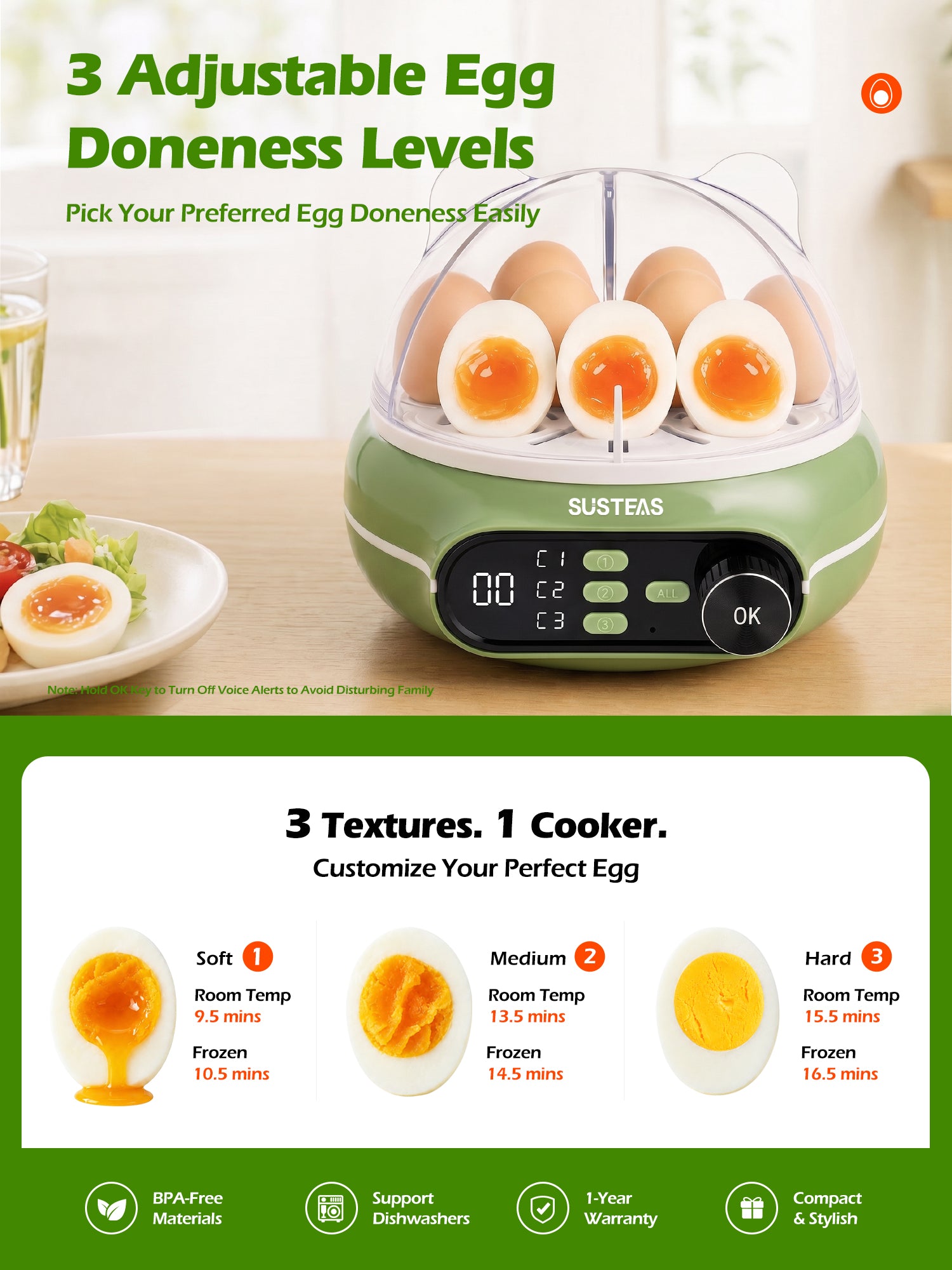 Rapid Egg Cooker 9 Eggs Capacity, Soft, Medium, Hard Boiled Egg Cooker ZD7000