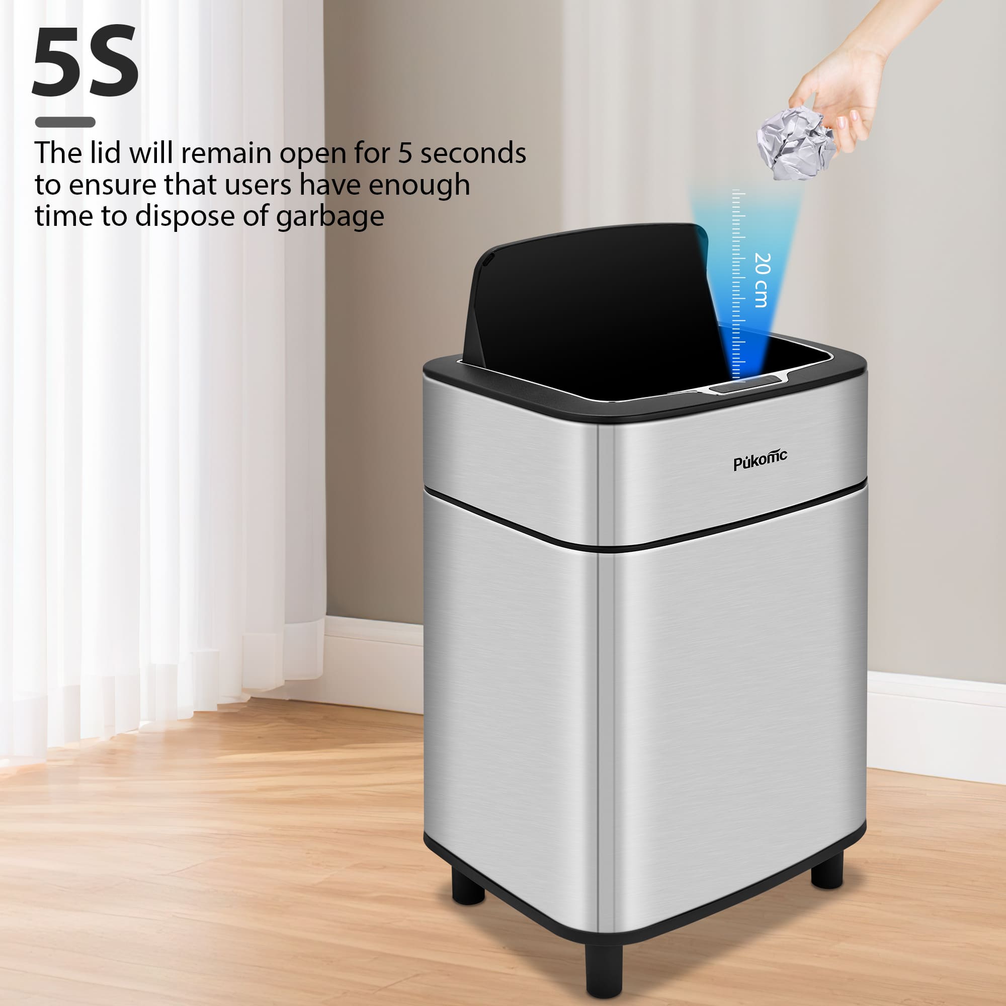 SUSTEAS Stainless Steel Trash Can, Capacity 10L