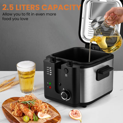 SUSTEAS Deep Fryer with Basket Mother's Day, 1500W Electric Deep Fryers for Home Use with Temperature Control, Removable Lid and 2.5L Non-Stick Inner Pot Easy to Clean