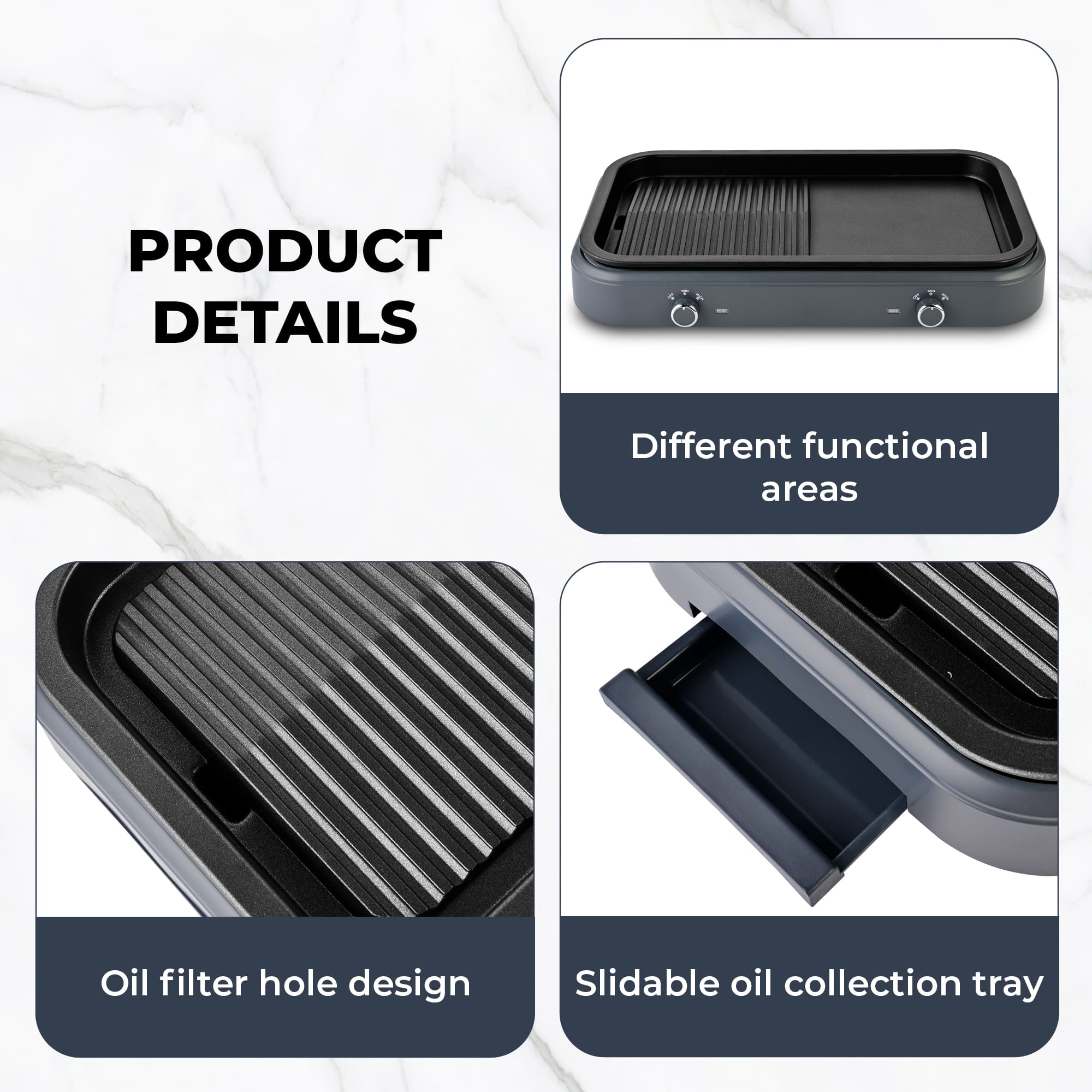 SUSTEAS Electric Grill,1500W Temperature Control, Gray Color