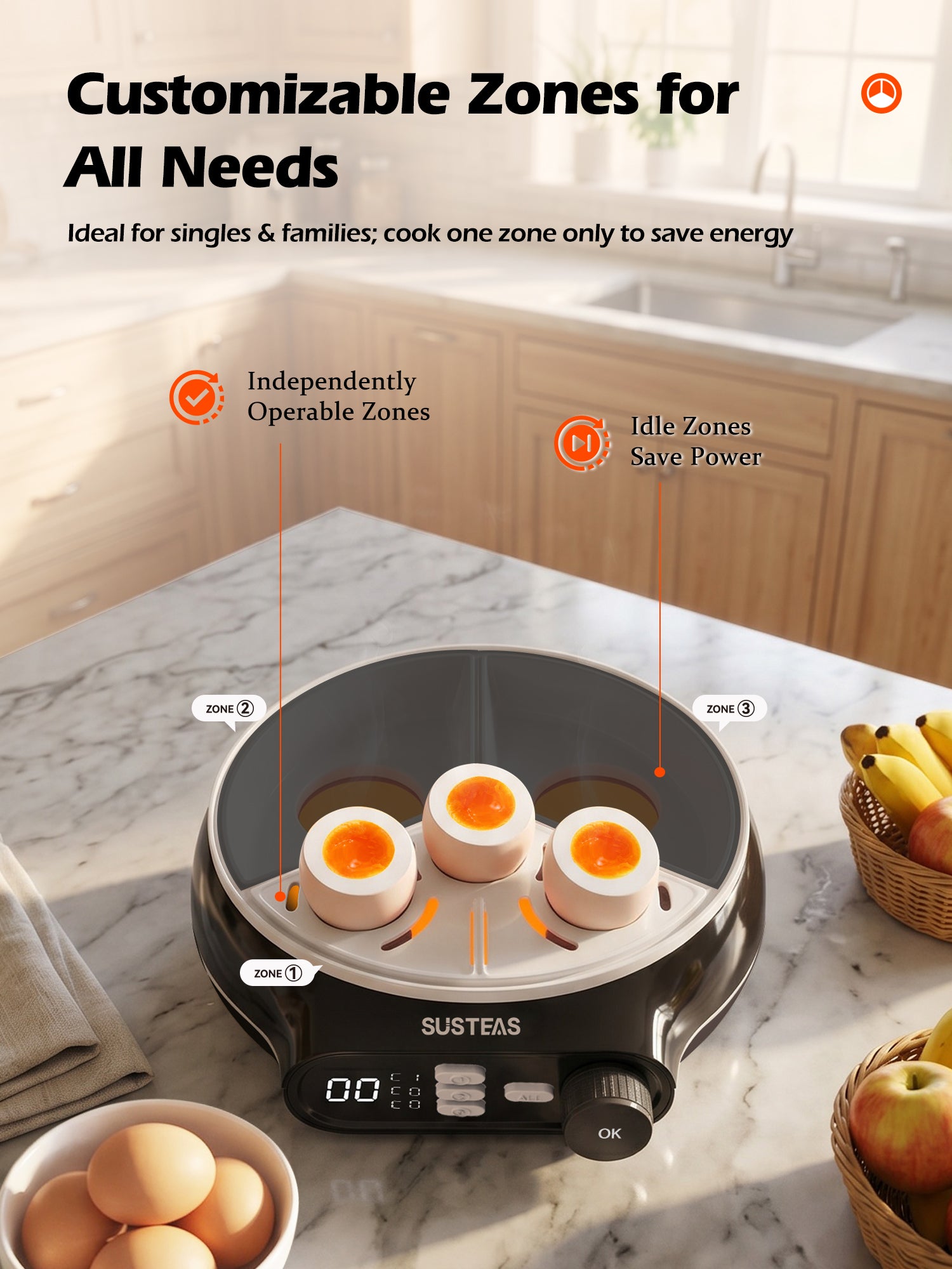 Rapid Egg Cooker 9 Eggs Capacity, Soft, Medium, Hard Boiled Egg Cooker ZD7000