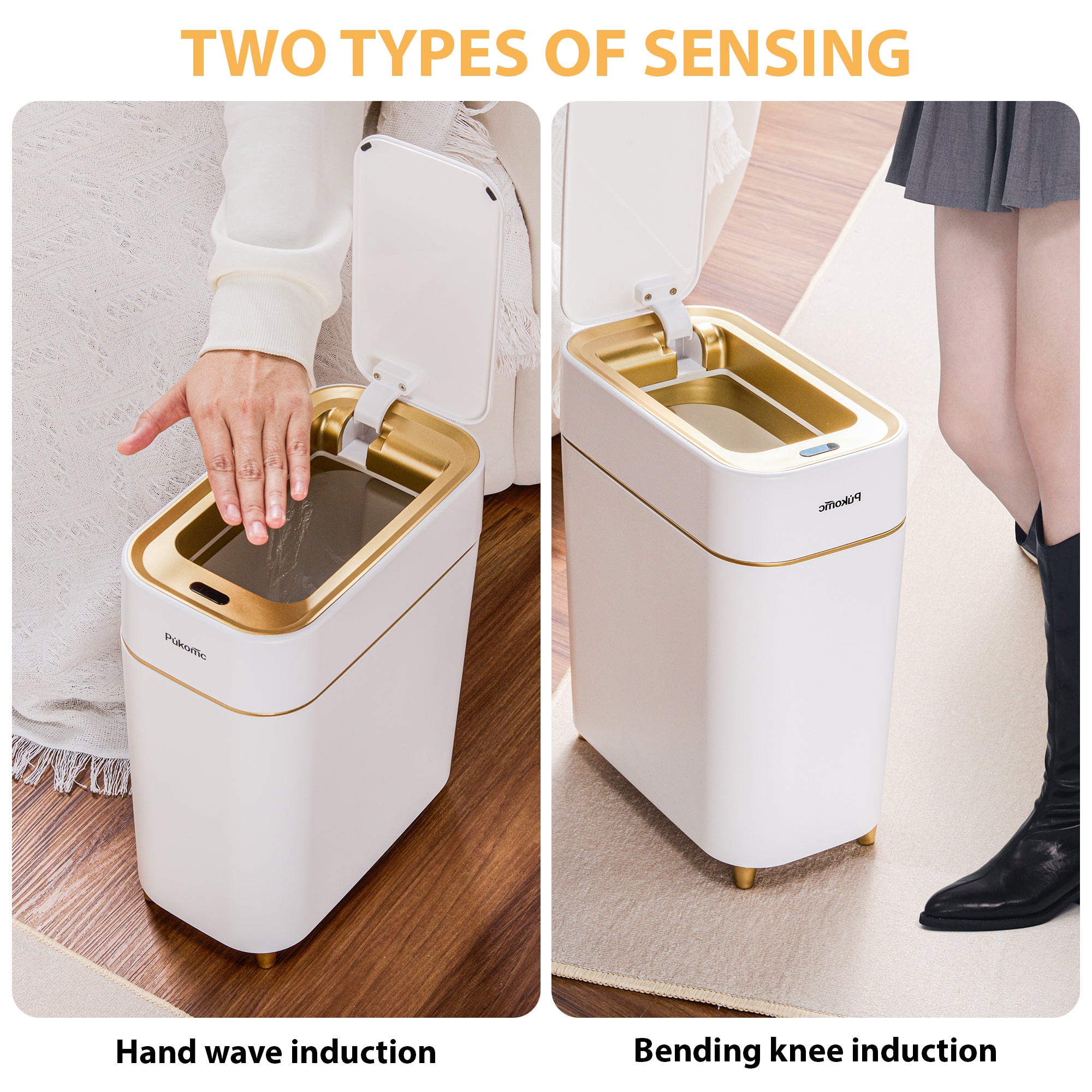 SUSTEAS Automatic Adsorption Sensor Trash Can for Home, 2.3 Gallon / 9L, White Gold