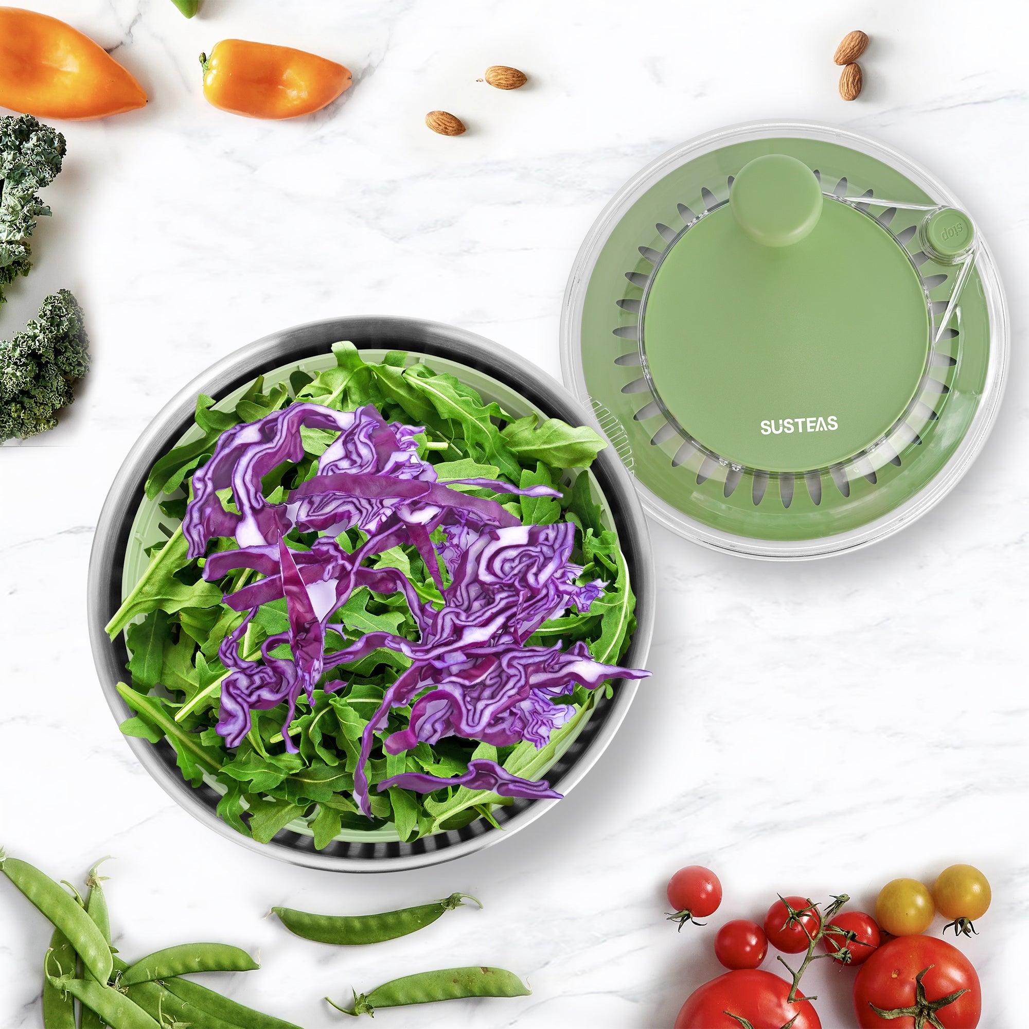 SUSTEAS Salad Spinner, 4.25Qt with 5 Blade Slicer
