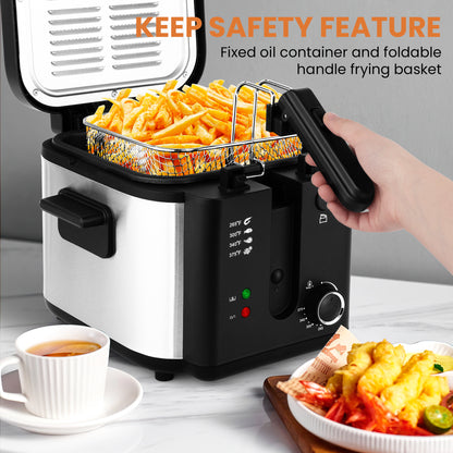 SUSTEAS Deep Fryer with Basket Mother's Day, 1500W Electric Deep Fryers for Home Use with Temperature Control, Removable Lid and 2.5L Non-Stick Inner Pot Easy to Clean