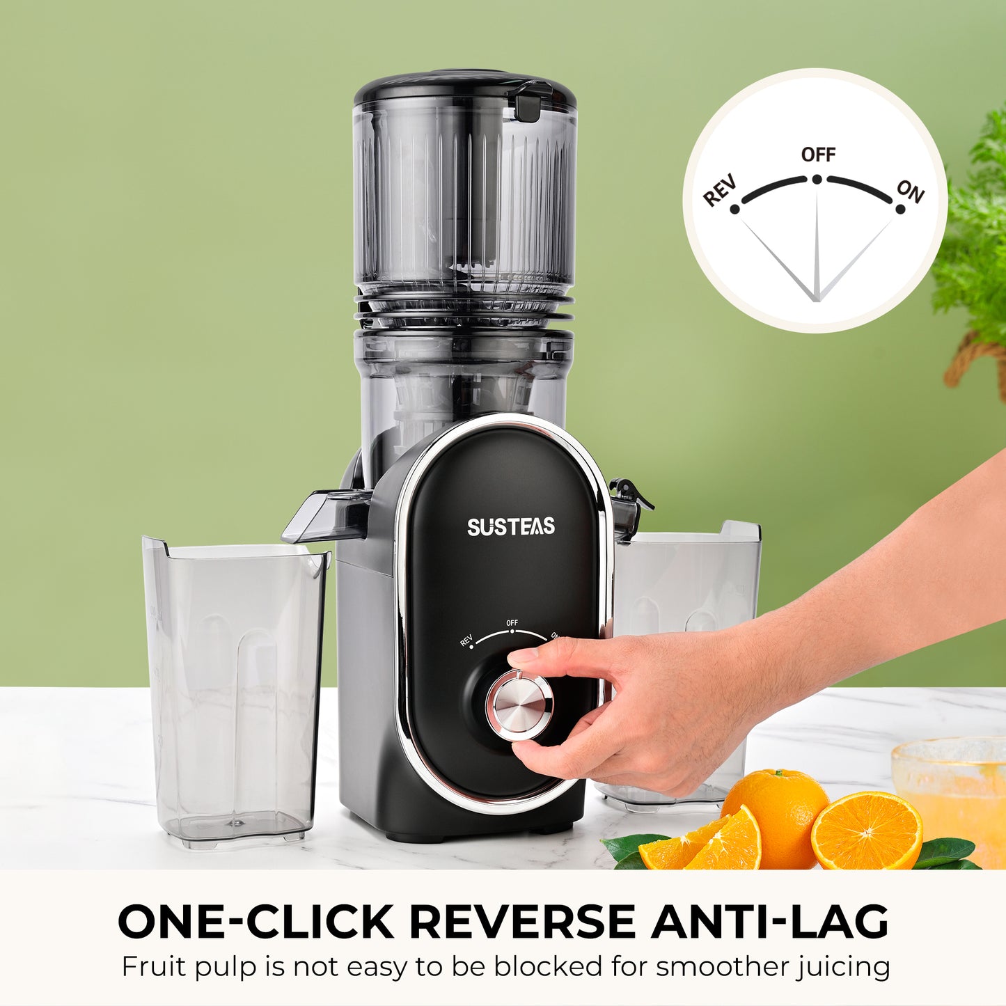 SUSTEAS Cold Press Juicer, Large Inlet, Slow Masticator, High Yield Juice Extractor - Easy to Clean (Black)