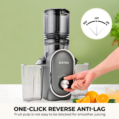 SUSTEAS Cold Press Juicer, Large Inlet, Slow Masticator, High Yield Juice Extractor - Easy to Clean (Dark Gray)