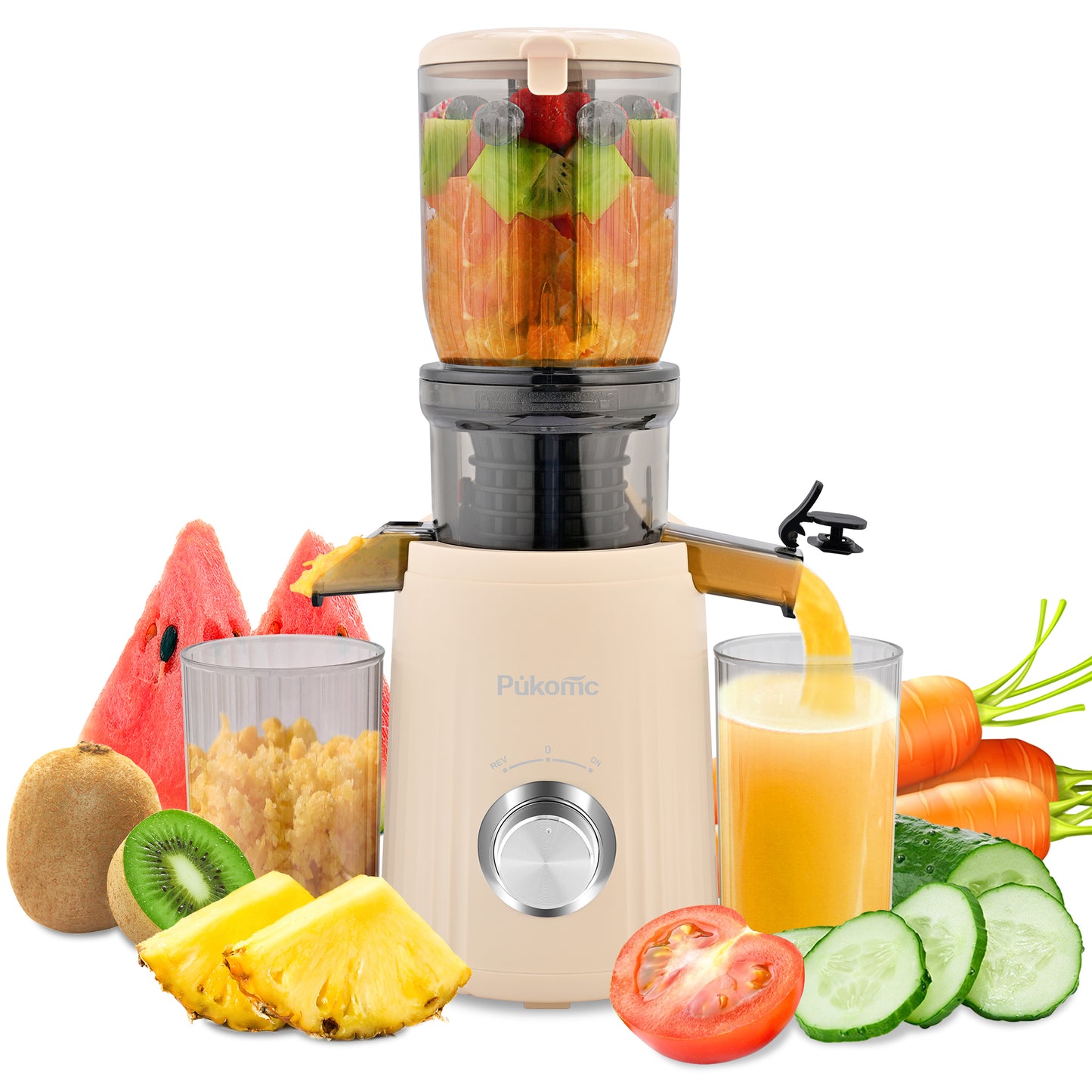 PUkomc Juicer Machines, Cold Press Juicer with 4.25'' Large Feed，Slow Masticating Machines Chute Fit Whole Vegetable And Fruit，High Juice Yield Juicer Easy to Clean