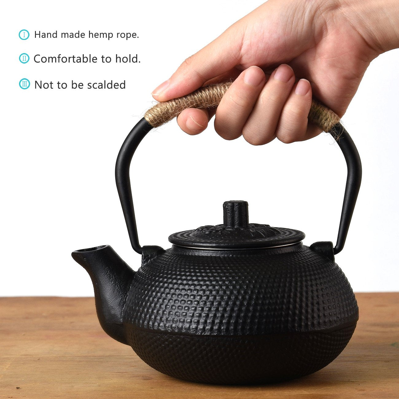 Japanese Tetsubin Tea Kettle Cast Iron Black Teapot with Stainless Steel Infuser (650ml)