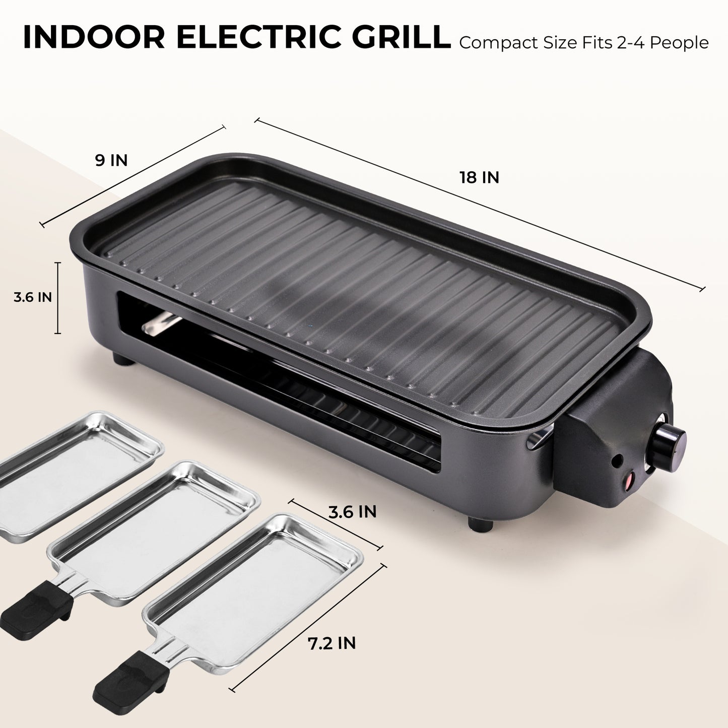 Black Indoor Smokeless Electric Grill, Non-Stick Cooking Removable Plate, Portable Electric Korean BBQ Grill with Removable Temperature Control, Dishwasher Safe, 1500W