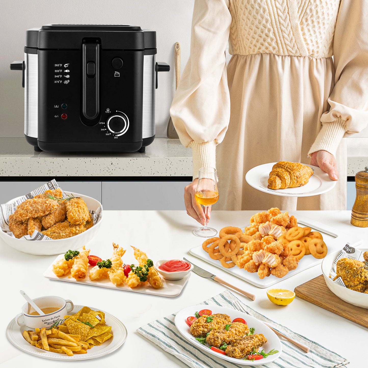 SUSTEAS Deep Fryer with Basket Mother's Day, 1500W Electric Deep Fryers for Home Use with Temperature Control, Removable Lid and 2.5L Non-Stick Inner Pot Easy to Clean