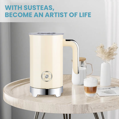 SUSTEAS Electric Milk Frother Mother's Day, 4-in-1 Electric Milk Steamer, 8.0oz/240ml Automatic Milk Foamer & Heater for Coffee, Latte, Cappuccino, Beige