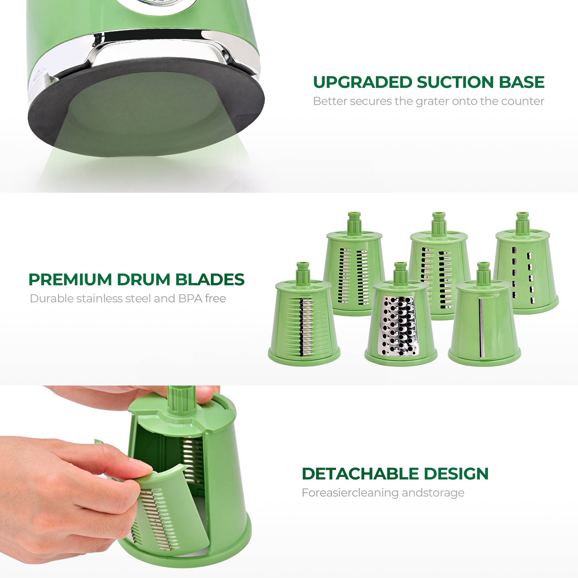 SUSTEAS New Rotary Cheese Grater & Vegetable Shredder with 5 Blades