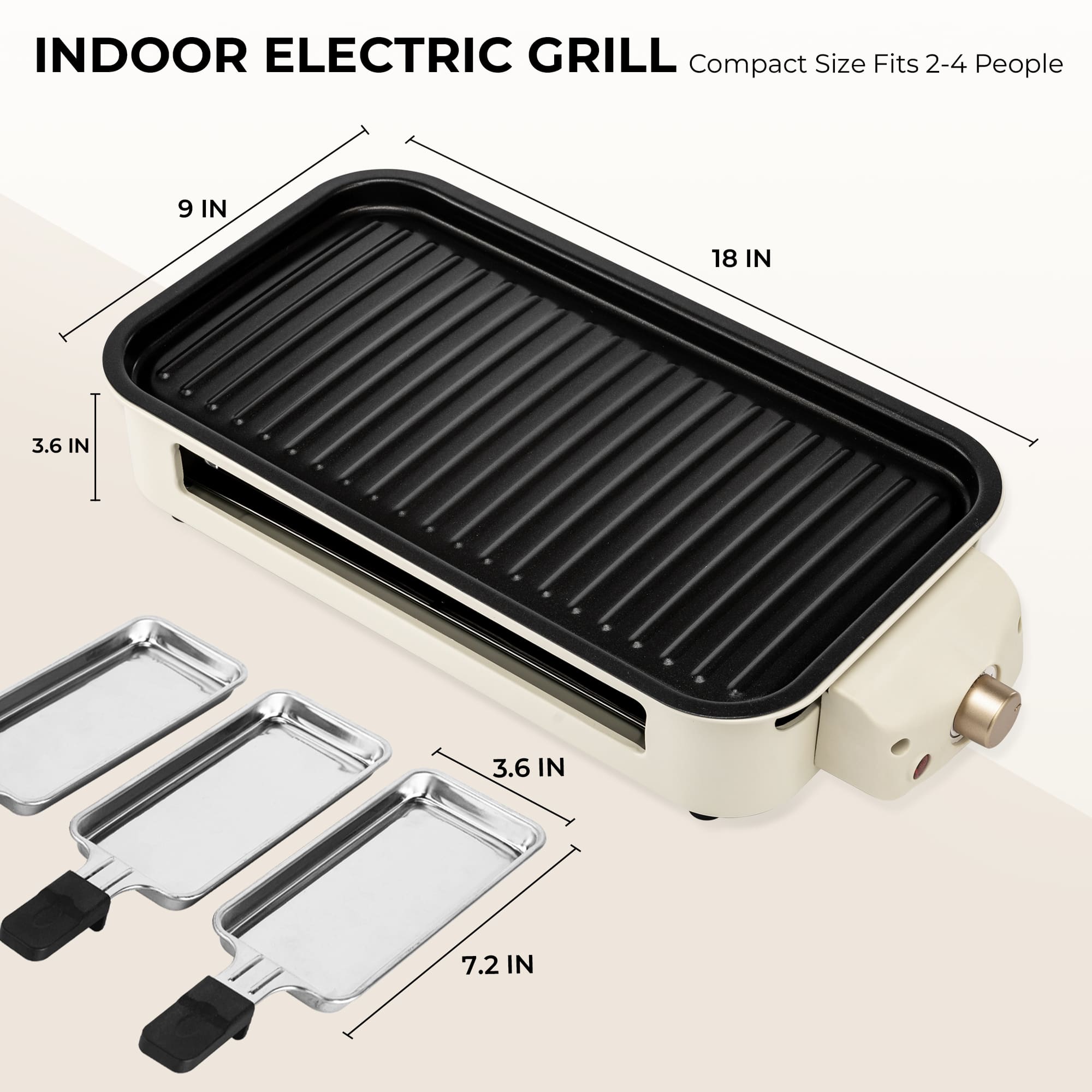 SUSTEAS Smokeless Indoor Electric Grill, Beige Color