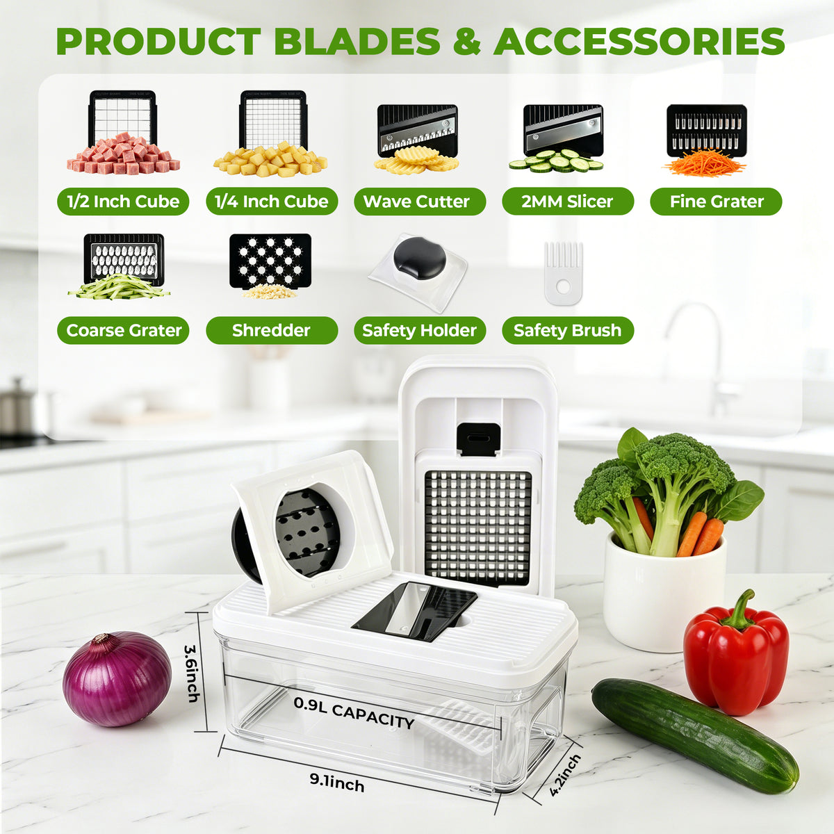 7-Blade Vegetable Chopper with Pull-Out Container & Mandoline Slicer B870 - SUSTEAS