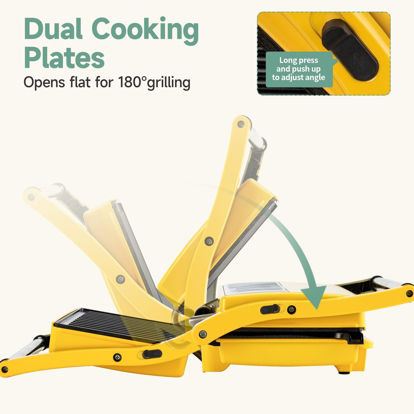 SUSTEAS 3-in-1 Electric Indoor Grill (Yellow)- Panini Press with Non-Stick Cooking Plates