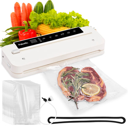 Vacuum Sealer with Built-in Cutter, Automatic Sealing, Wet and Dry Food Modes, LED Countdown Display, Removable for Cleaning