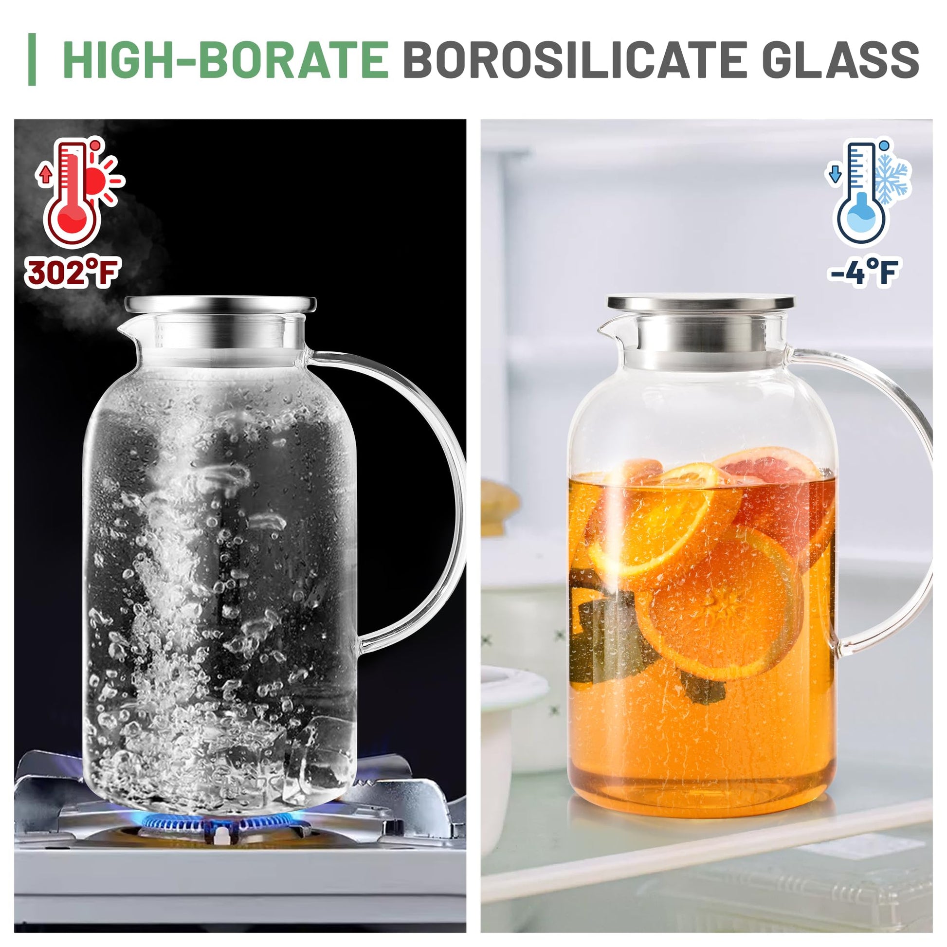 Water Jugs with Lids, 2L Glass Water Jug Glass Jug Water Jugs with Lids  Borosilicate Glass Water Jar Pitcher Water Carafe for Juice, Tea, Cold/Hot