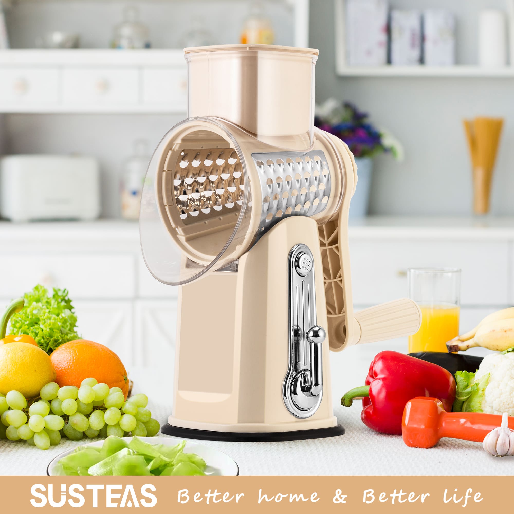 SUSTEAS Rotary Cheese Grater & Vegetable Slicer