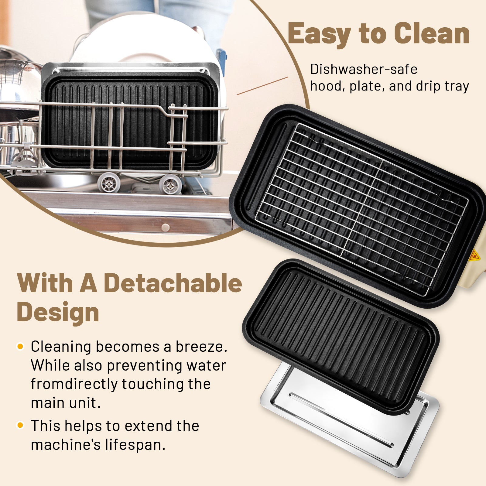SUSTEAS Smokeless Indoor Electric Grill with Removable Extra-Large Plate