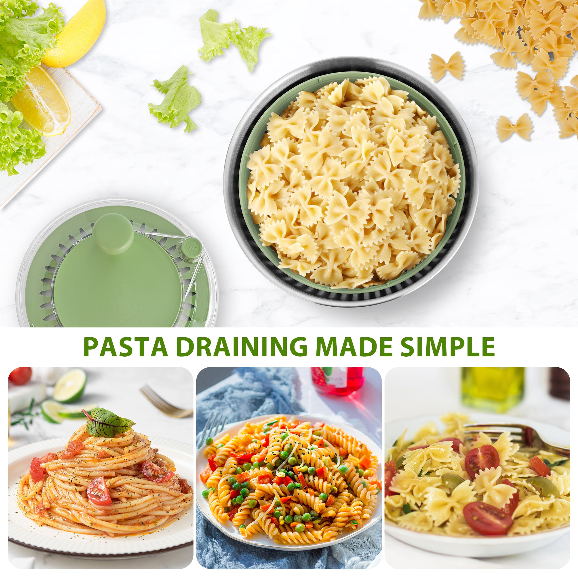 SUSTEAS Salad Spinner, 4.25Qt with 5 Blade Slicer