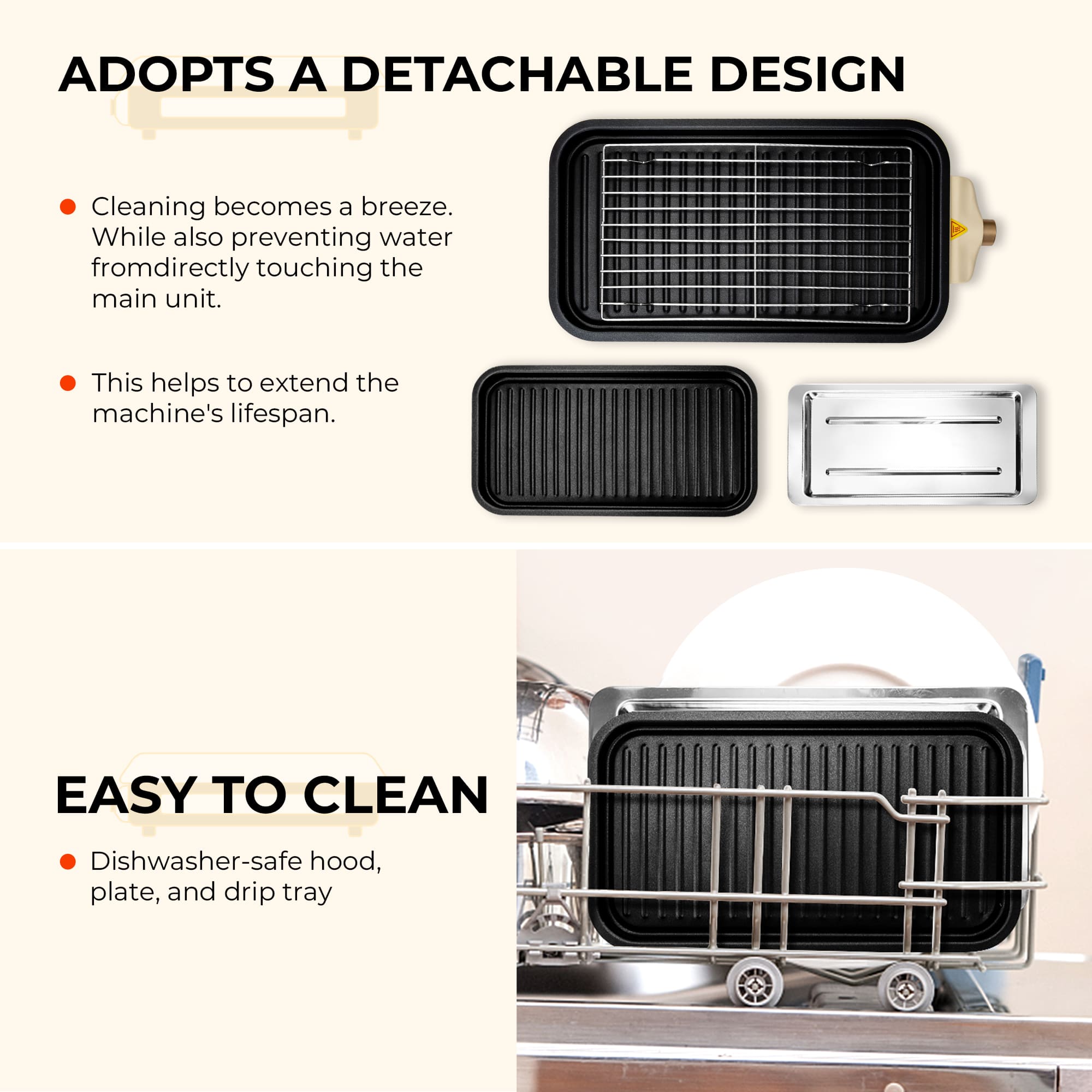 SUSTEAS Smokeless Indoor Electric Grill, Beige Color