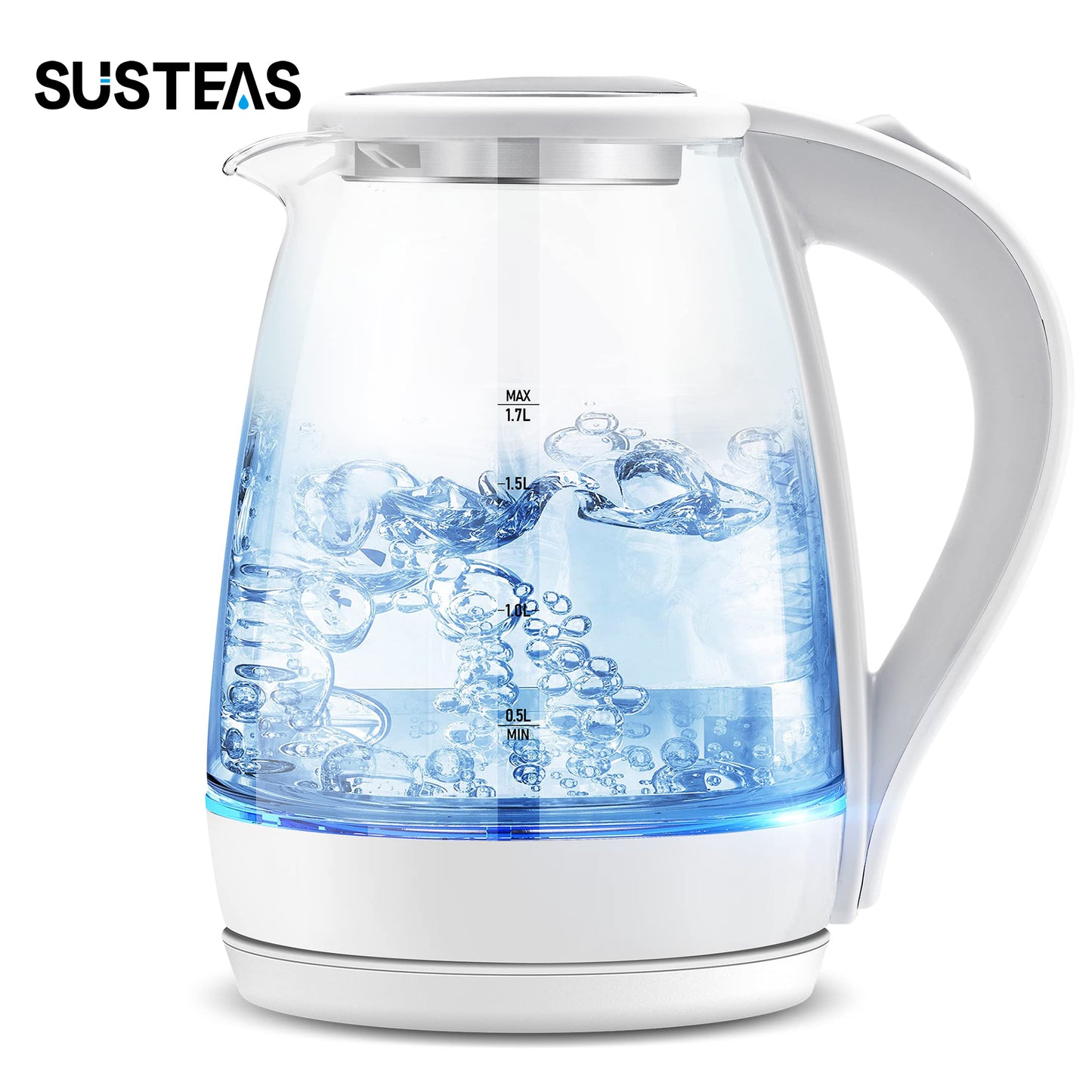 Electric Kettle - 1.7L Hot Water Boiler - Glass Tea kettle with Wide Opening and Led Indicator, Auto Shut-Off and Boil-Dry Protection