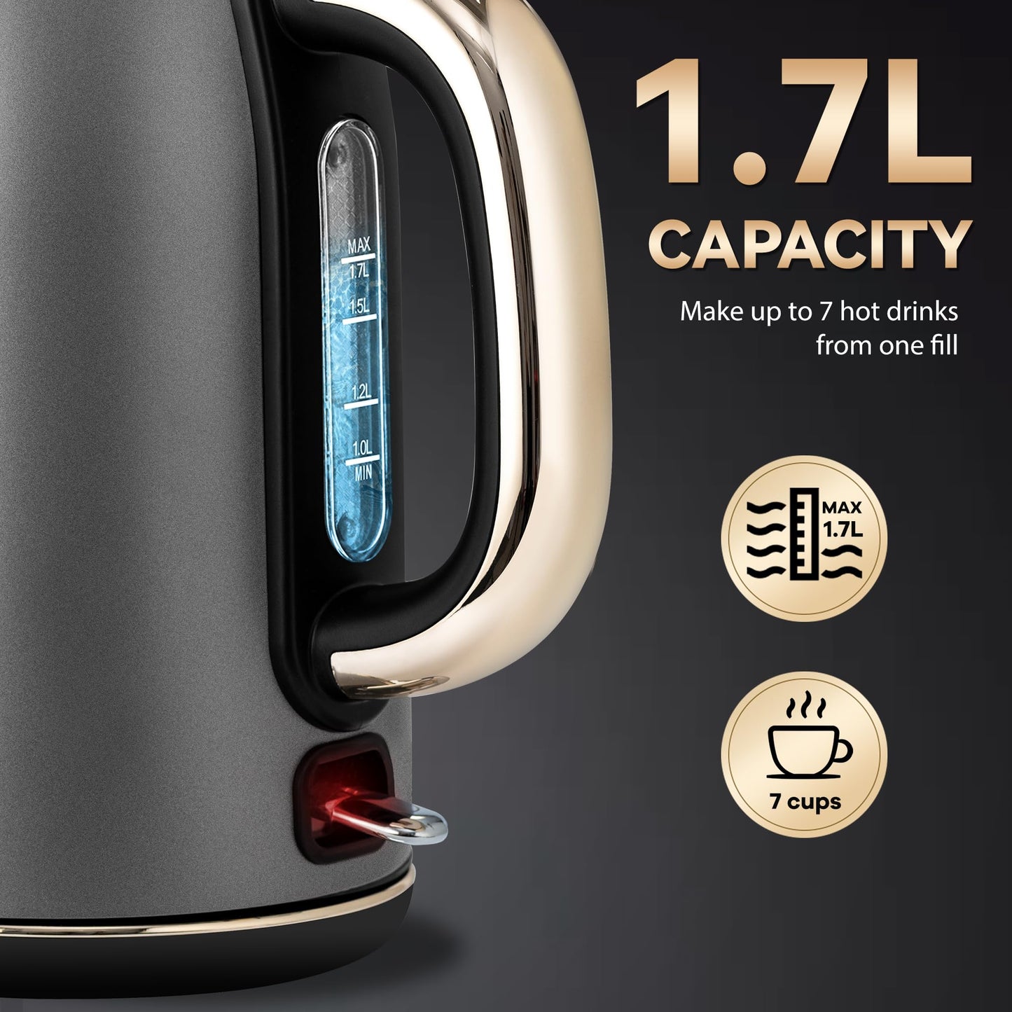 1.7L/1500W Fast Boiling Stainless Steel Electric Tea Kettle Cordless Water Boiler(Space Gery)