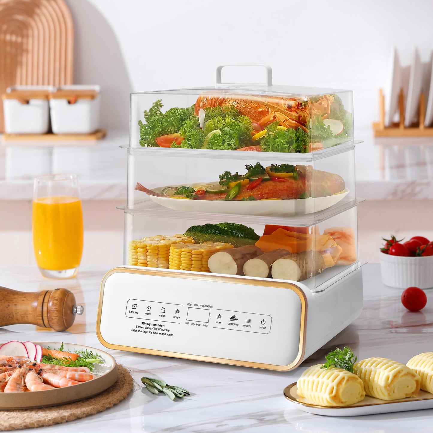 17QT Food Electric Steamer with 3 Tier Stackable Trays