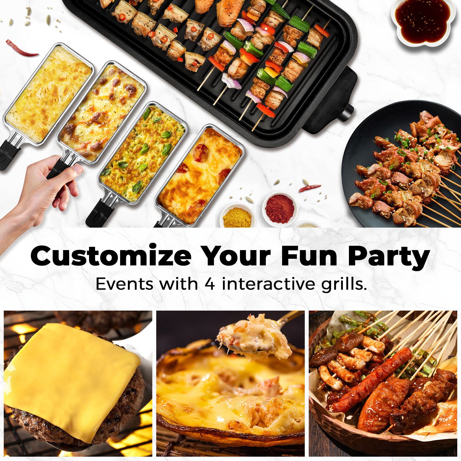 Indoor Electric Grill Smokeless Non-Stick Griddle with Raclette Pans DKS-320/ 321