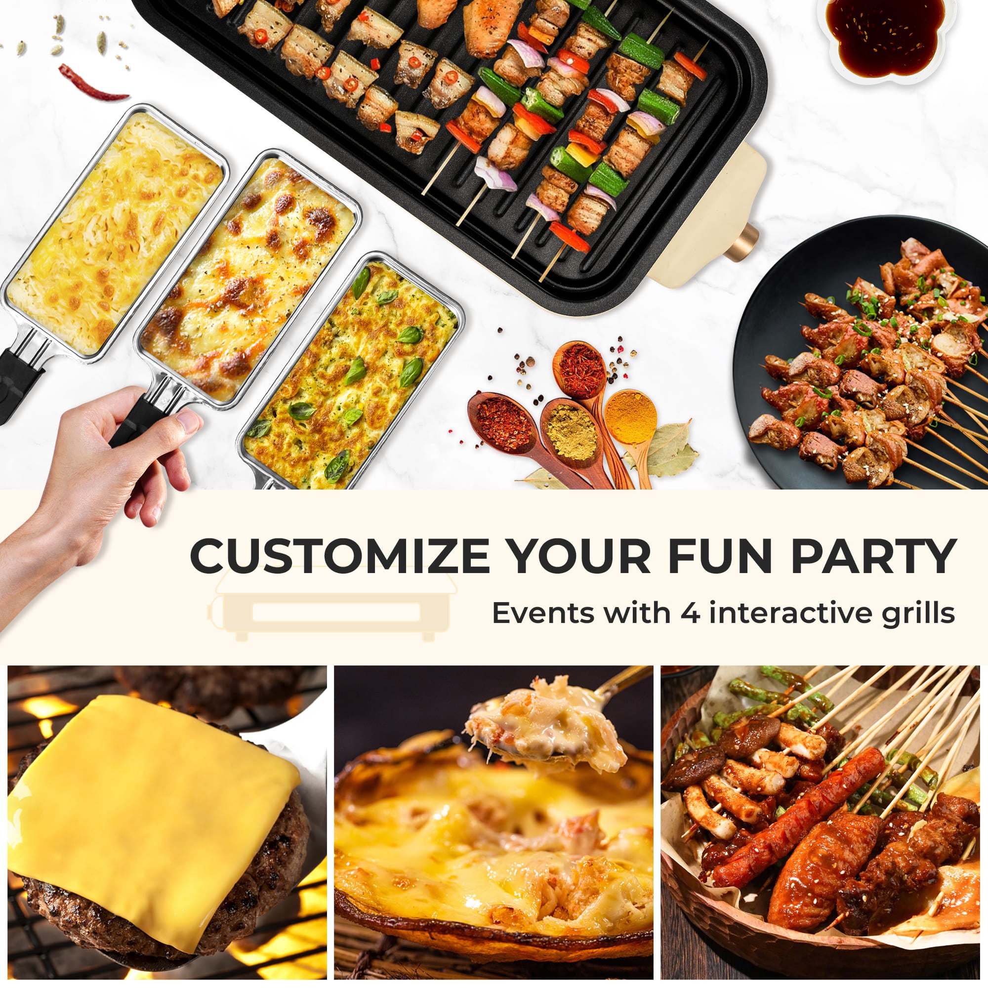 SUSTEAS Smokeless Indoor Electric Grill, Beige Color