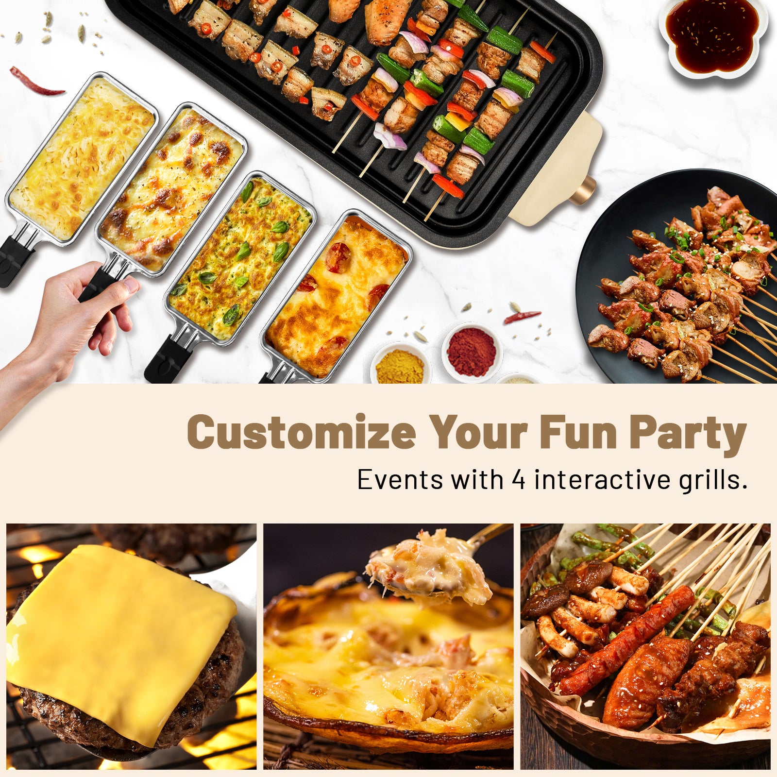 SUSTEAS Smokeless Indoor Electric Grill with Removable Extra-Large Plate
