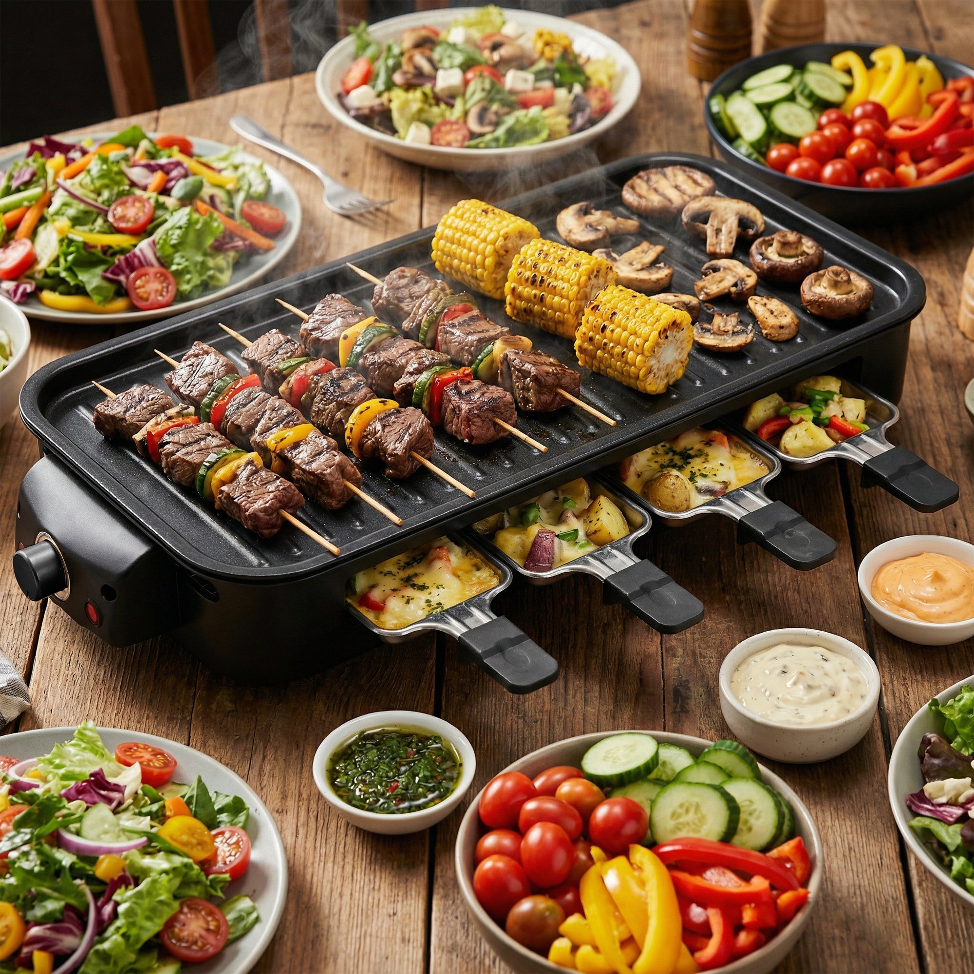 Indoor Electric Grill Smokeless Non-Stick Griddle with Raclette Pans DKS-320/ 321