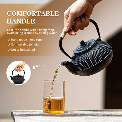 Japanese Tetsubin Tea Kettle Cast Iron Black Teapot with Stainless Steel Infuser (900ml)