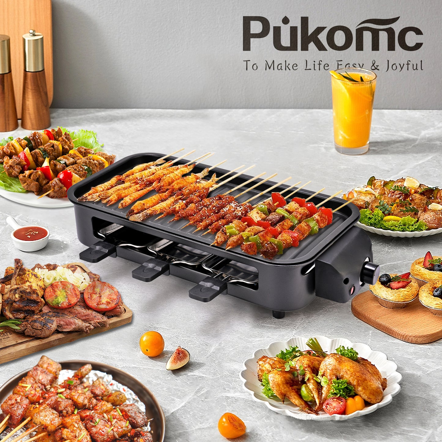 Black Indoor Smokeless Electric Grill, Non-Stick Cooking Removable Plate, Portable Electric Korean BBQ Grill with Removable Temperature Control, Dishwasher Safe, 1500W