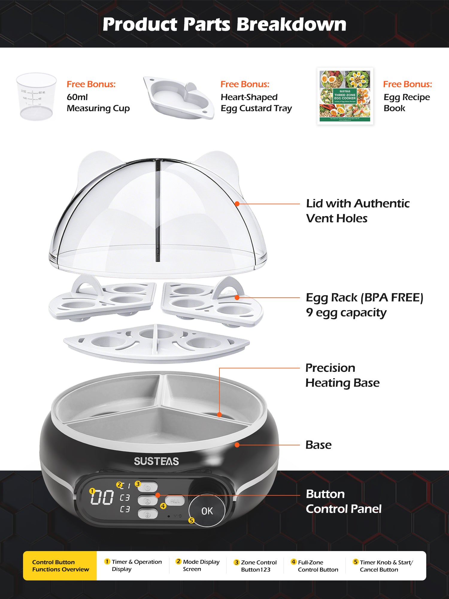Rapid Egg Cooker 9 Eggs Capacity, Soft, Medium, Hard Boiled Egg Cooker ZD7000