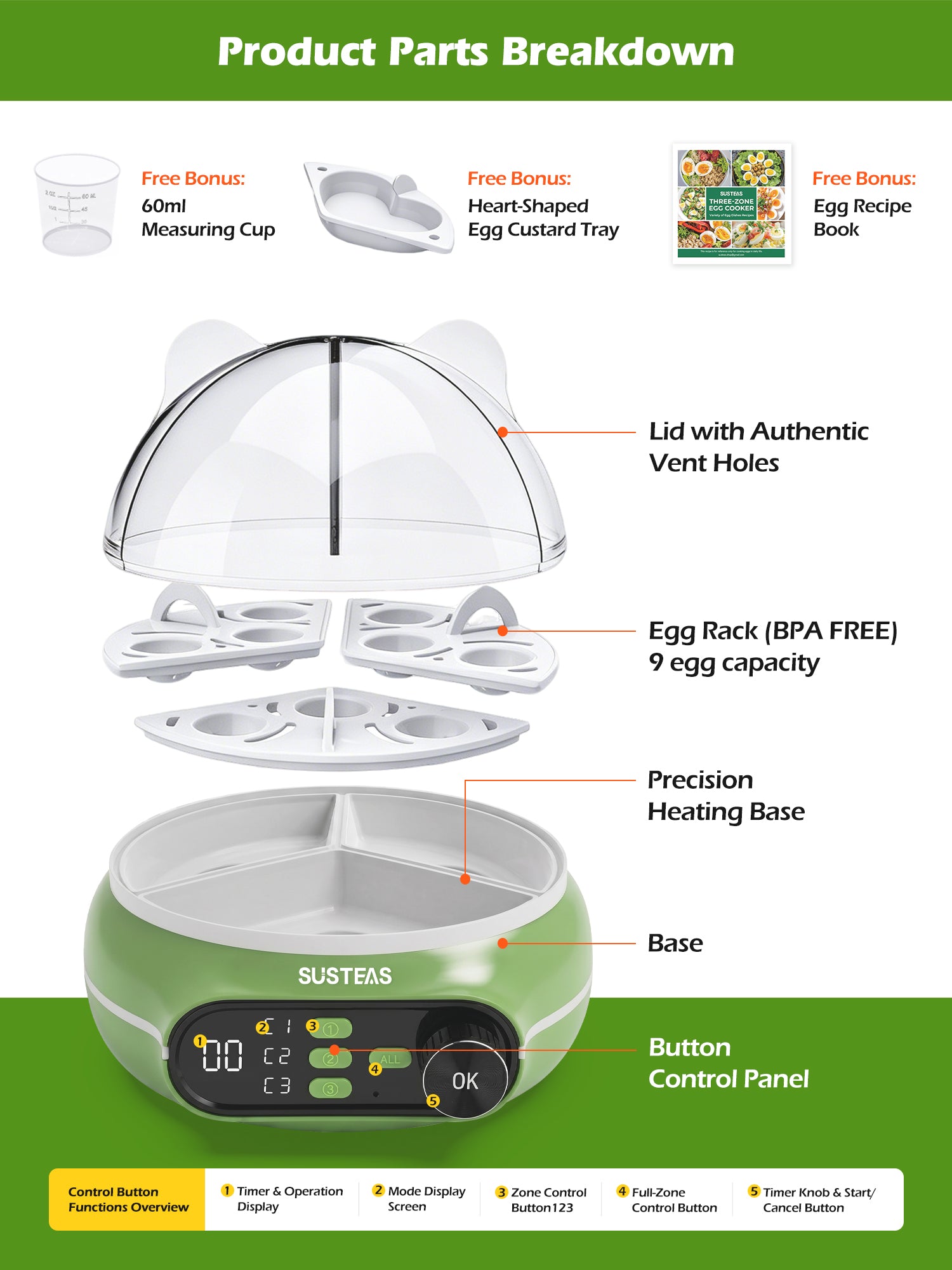 Rapid Egg Cooker 9 Eggs Capacity, Soft, Medium, Hard Boiled Egg Cooker ZD7000