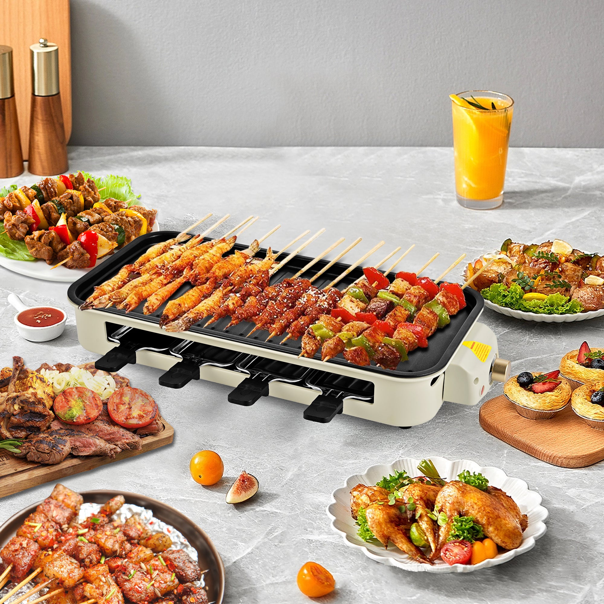 Indoor Electric Grill Smokeless Non-Stick Griddle with Raclette Pans DKS-320/ 321